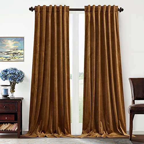 Image of Benedeco Gold Brown Velvet Curtains for Bedroom Window with Back Tab, Super Soft Vintage Luxury Heavy Drapes, Room Darkening Thermal Insulated Curtain for Living Room, W52 by L96 inches, 2 Panels