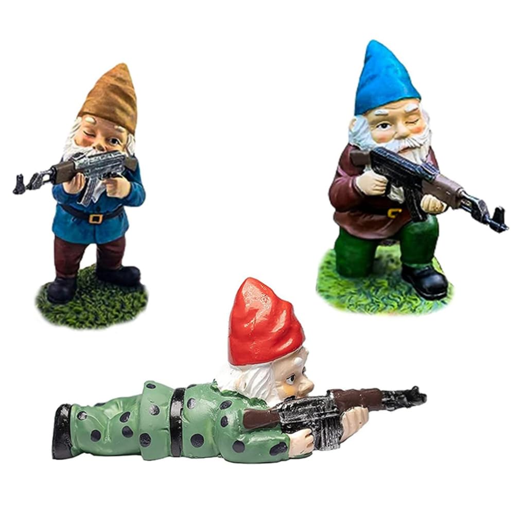 3Pcs Garden Gnomes Army Statues, Outdoor Desktop Indoor Lawn Yard Decor for Halloween Christmas