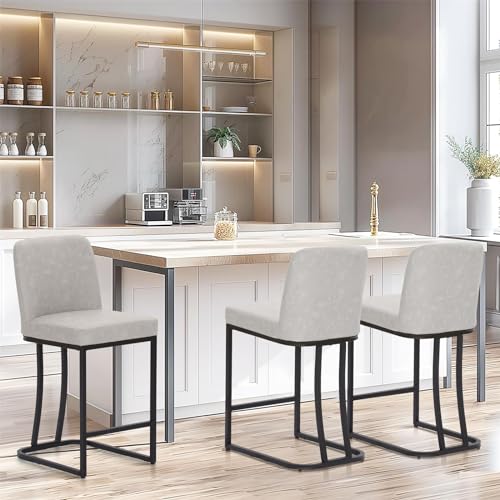 Sophia & William Bar Stools Set of 3, Counter Height Bar Stools with Back for Kitchen Island, Modern Faux Leather Bar Stools,Light Grey