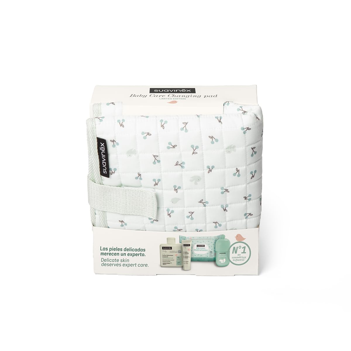 Suavinex, Canastilla Regalo con Cambiador de Tela para Bebé, Verde | Con: Baby Cologne 100 ml + Pomada para el Pañal 30 ml + Leche Hidratante Corporal 300 ml + Toallitas Dermohidratantes 25 uds