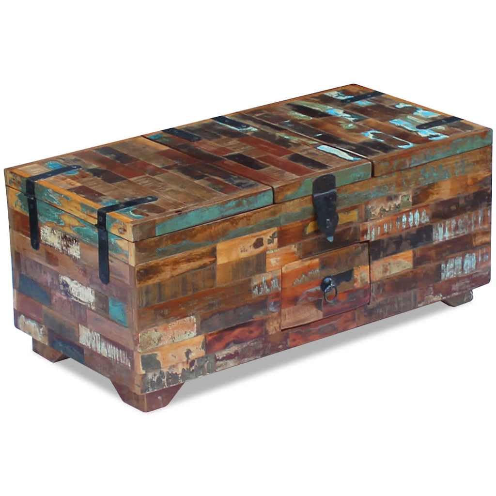 vidaXL Mesa de Centro Cofre Madera Maciza Reciclada 80x40x35 cm 3 Compartimentos