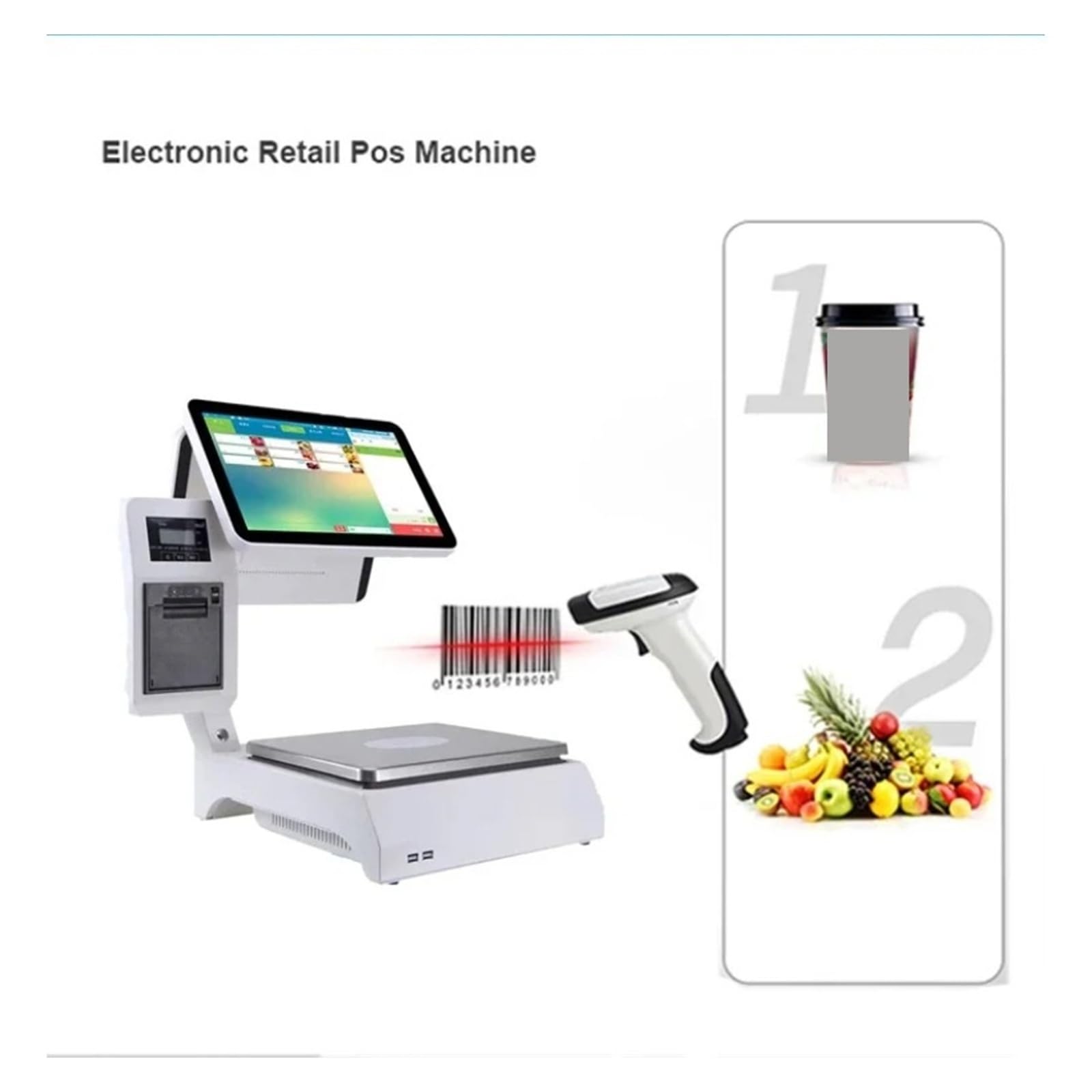 Registratori di cassa, Display informativo a doppio touch screen da 15,6 pollici. Registratore della bilancia for contanti con terminale Smart Pos