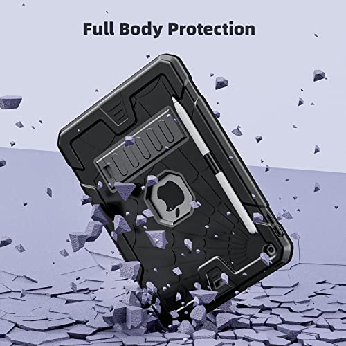 Sibeitu Case for iPad 9th Generation 10.2 Inch 2021 with Pencil Holder, Rugged Shockproof iPad 8th 7th Case 2020 2019 with Kickstand, Heavy Duty Protective Cover for Kids Boys Girls l Black