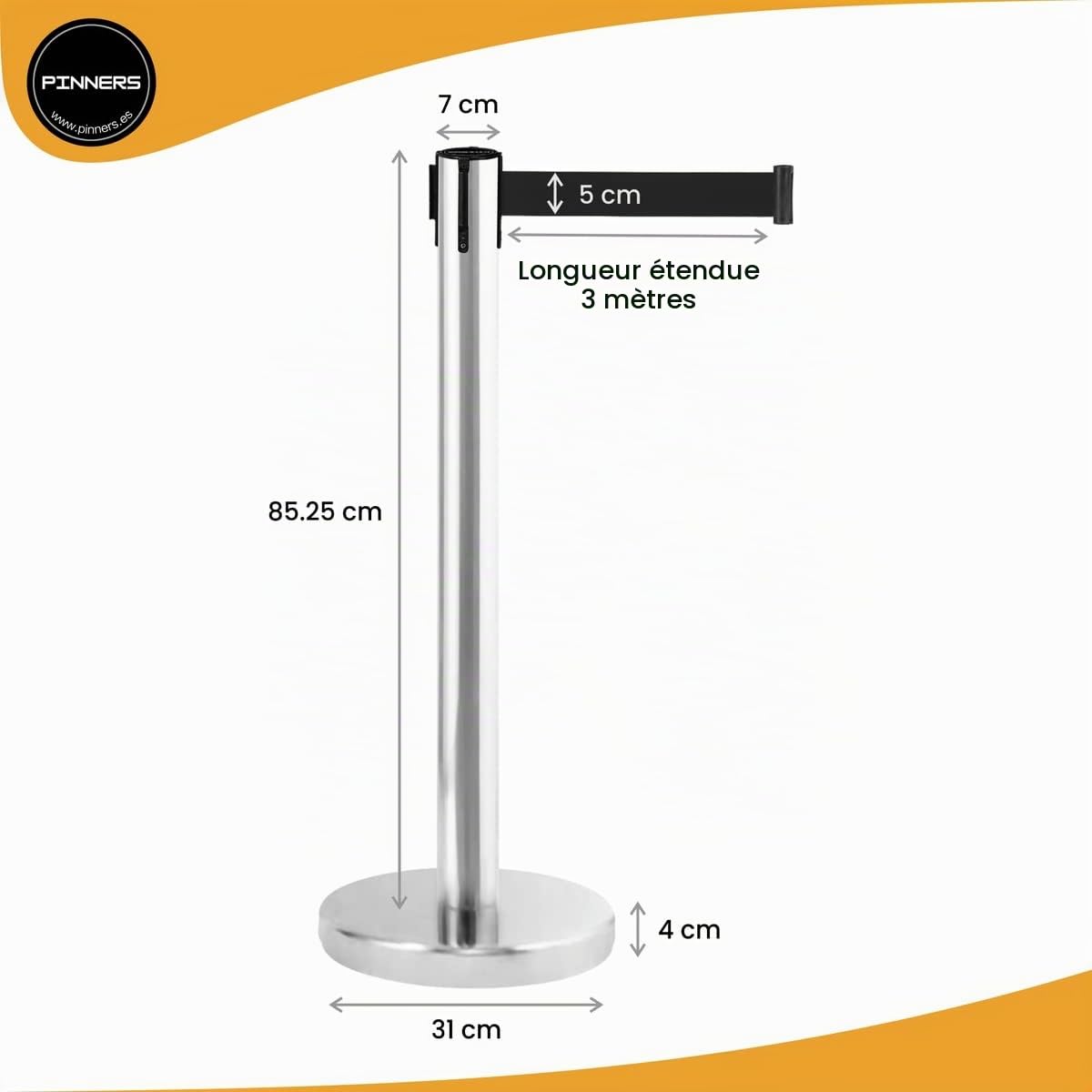 Poteau de séparation extensible 3 mètres (2 pièces) - Poteaux de séparation, ruban non passé, ruban de délimitation, poteau ruban extensible rétractable, ruban interdit, barrière extensible 3