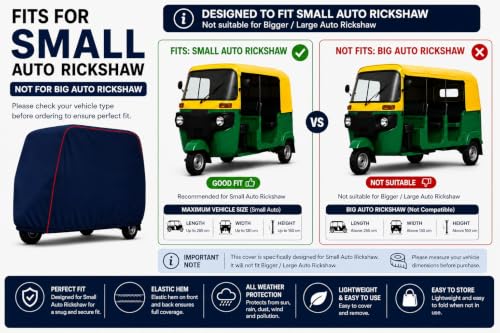Image of Premium Auto Rickshaw Cover Compatible With All Bajaj Small Auto Rickshaw Models Comes with All Weather Water-Resistant Body Cover | Triple-Stitched | Dustproof & Heat-Resistant (Navy With Red Piping)