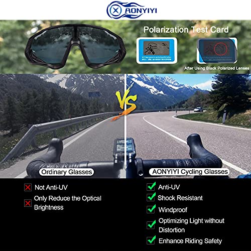 AONYIYI Lunette de Cyclisme Femme Homme Photochromiques Lunette VTT Antireflet Protection Lunettes de Sport Polarisées Adulte 5 Verres UV400 Interchangeables TR90 Cadre Ultraléger pour Vélo Moto - Image 6