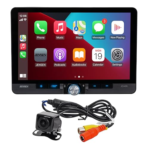 Jensen J1CA10FL-BUC floating touchscreen CarPlay stereo with backup camera Jensen J1CA10FL-BUC floating touchscreen CarPlay stereo with backup camera