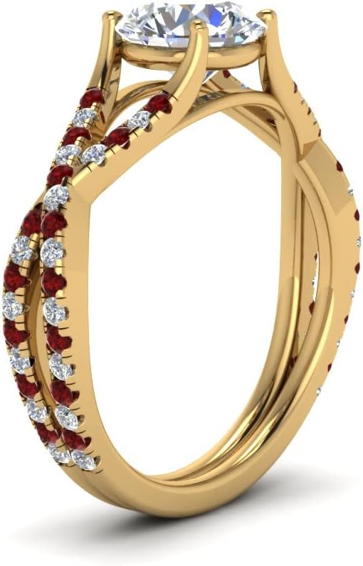 Choose Your Gemstone 4 Prong Split Twisted Diamond CZ Ring Yellow Gold Plated Round Shape Split Shank Engagement Ring Minimal Modern Design Birthday Gift Wedding Gift US Size 4 to 12