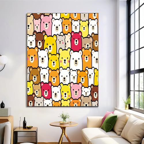 Toile Tableau Ours Jaune et Blanc 60x90cm Affiche Décoration Murale Salon