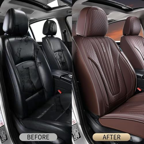Image of FLORICH Car Seat Covers, Premium Leatherette Car Seat Covers Front Seats, Waterproof Nappa Leather Seat Protectors, Breathable Car Seat Cushion for Most Sedans Cars SUV Trucks, Coffee