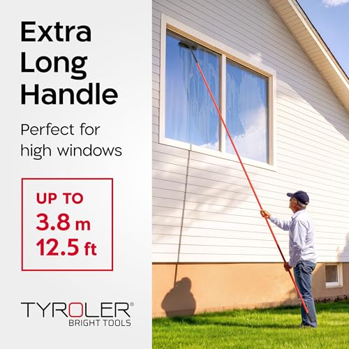Image of Tyroler Window Squeegee with Extension Pole 1-12.5ft | Window Cleaner Tool | | 10-Part Windows Washing Kit with Extension Pole | Professional Telescopic Window Squeegee for Home & High Glass
