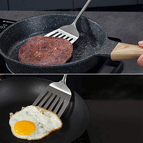 Image of Stainless Steel Slotted Turner Spatula, Professional Food Turner Flipper with Heat Resistant Wooden Handle, Kitchen Utensil Cooking Pancake Turner for Eggs, Omelets, Burgers, 14.1 Inches