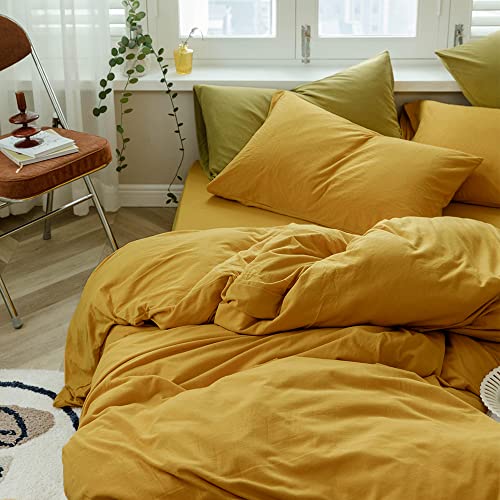 Image of VM VOUGEMARKET Yellow Duvet Cover Sets King,Jersey Knit Cotton Gold Bedding Set (1 Duvet Cover + 2 Pillow Shams),Simple Luxury Down Comforter Cover with Zipper Closure-King,Gold
