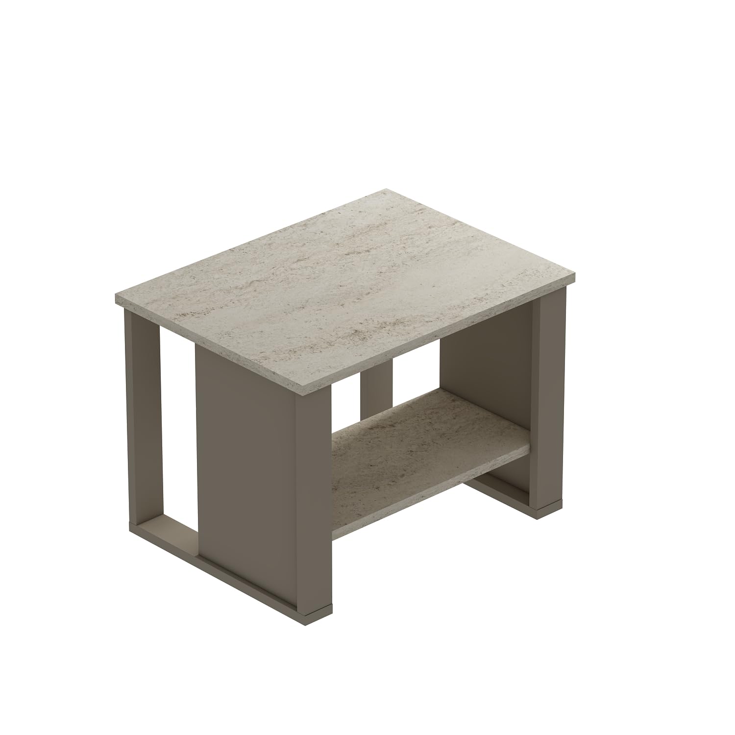 Homidea Boss Couchtisch – Moderner Beistelltisch mit Ablagefach, 60×45×43,6 cm (Beige-Travertin-Boss Couchtisch)