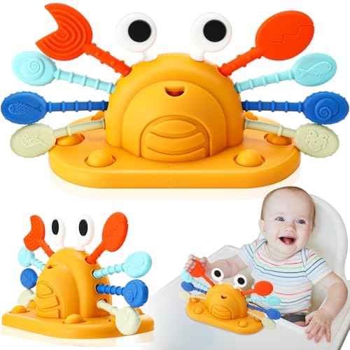 Image of Qkie Montessori Toys for Babies 6-12 Months, Food Grade Silicone Baby Sensory Toys, Cutie Crab High Chair Toys, String Activity Toy for Toddlers, Gift for Baby Shower Infant