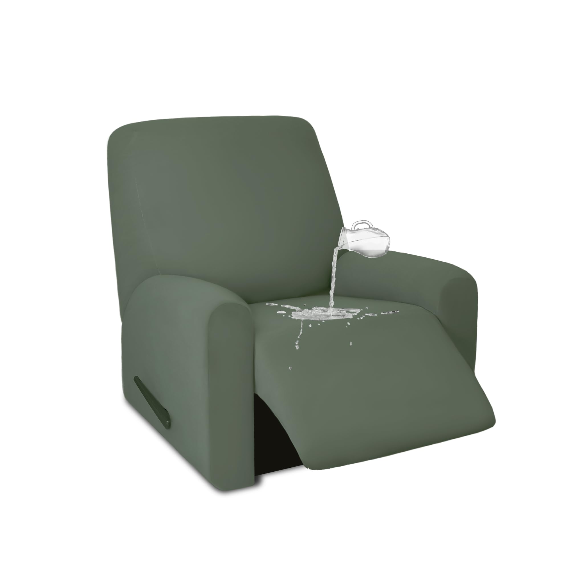 PureFit 100% Dual Waterproof Recliner Cover, Waterproof Couch Cover for Recliner - Stretch Non Slip Fleece Sofa Covers Washable, Leakproof Furniture Protector for Kids, Pets (Recliner, Grayish Green)