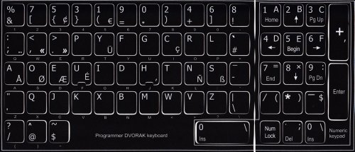 Pegatinas para teclado Dvorak programador fondo negro miniatura 1