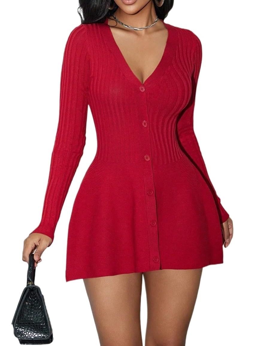Womens Casual Front Button V Neck Long Sleeve Pullover Sweaters for Women