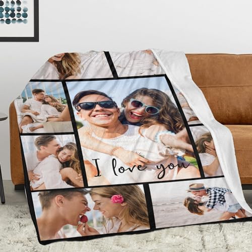 PerStudio Custom Photo Blanket Personalized Boyfriend Girlfriend Pictures Blankets for Couples Family Friend Customized Christmas Birthday Gifts - Made in USA