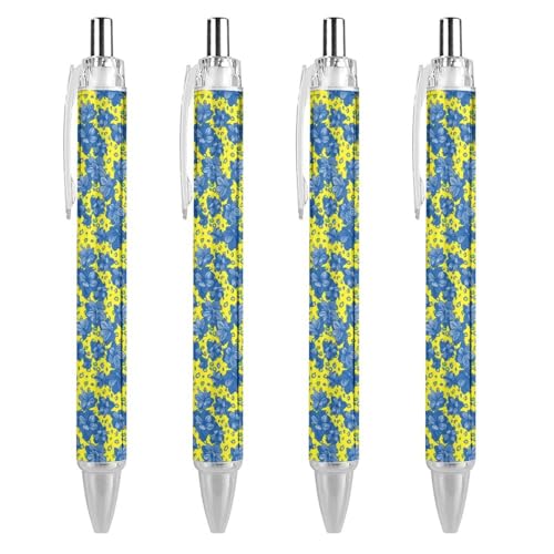 FJQWKLF Blue Hydrangea Pattern Black Ballpoint Pen for Men Women Retractable Pens 0.5mm Ballpoint for Smooth Writing 4 PCS