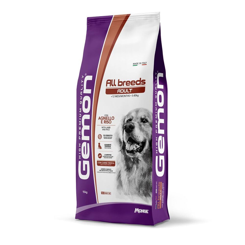 Gemon Croccantini All Breeds Adult Agnello e Riso – Crocchette per cani Adulti di tutte le taglie e razze, 1 confezione da 15kg