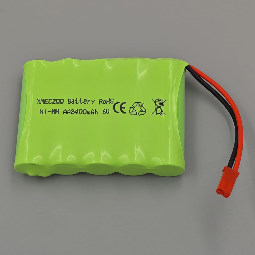 Batteria NiMH da 6 V, 2400 mAh, 2 batterie di riserva RC con spina JST, adatta per giocattoli telecomandati come auto telecomandate, veicoli di ingegneria telecomandati, telecomando