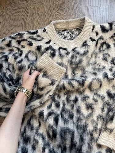 Men Clothing Pullover Sweaters for Men Vintage Sweater Long Sleeve Sweater Mens Leopard Print Y2k Sweaters4