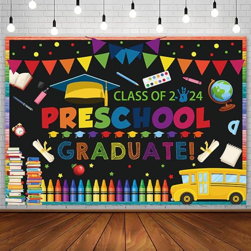 AIBIIN 7x5ft Preschool Graduate Backdrop Kindergarten Pre K Congrats Grad Graduation Photography Background Class of 2024 School Prom Party Decorations End of School Banner Photobooth Props Supplies