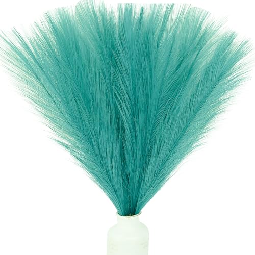 Mandy's Teal Silk Pampas Grass Bouquet 20 Stems 17.7in Fluffy Artificial Pampas with Bendable Stems for Wedding Centerpiece Home Boho Décor