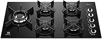 Electrolux Cooktop 5 Bocas a Gás Electrolux Mesa Vidro Expert ChamaPrecisa e Grade Ferro Fundido (KE5GW) Bivolt