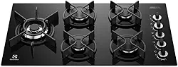 Electrolux Cooktop 5 Bocas a Gás Electrolux Mesa Vidro Expert ChamaPrecisa e Grade Ferro Fundido (KE5GW) Bivolt