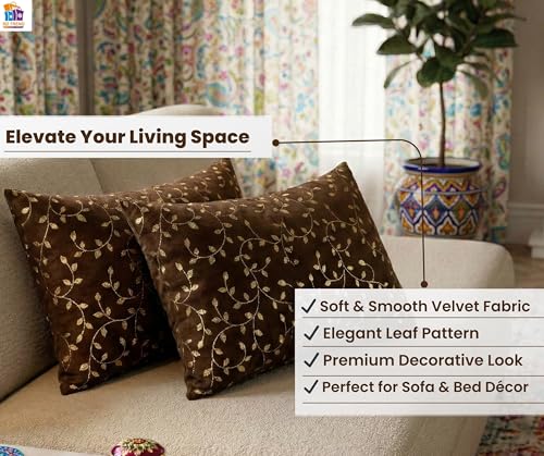 Image of RD TREND Velvet Rectangular 12x18 Inches Cushion Covers Set of 2 | Throw Pillow Covers for Sofa, Bed & Living Room | Perfect for Home Decor Chocolate Brown