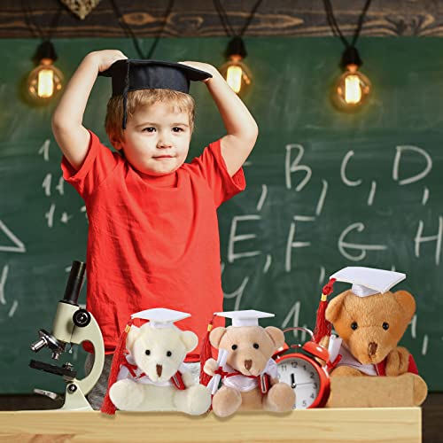 6 Pieces Mini Graduation Bear Plush Gift Stuffed Animal With Cap Gift For Her, For Him, Class Of 2023 Graduation Present For College High School Kindergarten Grad Party Favor (White) #TOP5