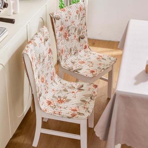 Image of HOMETHREADS Floral Cotton Chair Cover Set | Soft & Comfortable Seat Covers with Anti-Skid Non-Slip Backing + Waterproof Dining Table Cover (140x220 cm) (White Green, 6 Chair Covers + 1 Table Cover)