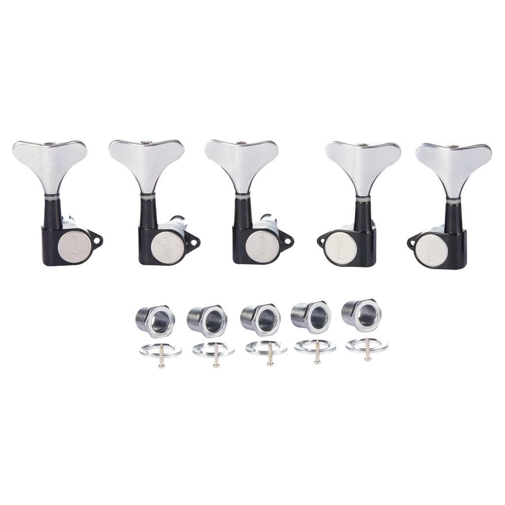5 String 18:1 Sealed Bass Tuners Bass Guitar Tuning Keys Pegs Bass Tuning Machines Compatible with Ibanez/Yamaha Style Acoustic/Electric Bass Black with Chrome 3R/2L