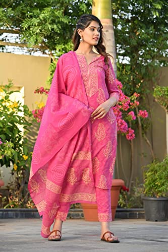 Image of GoSriKi Women's Rayon Blend Printed Straight Kurta with Pant & Dupatta
