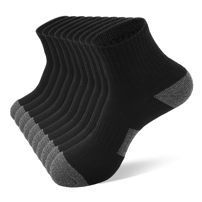 10 Pairs Men's Quarter Athletic Socks, Shoe Size 6-12