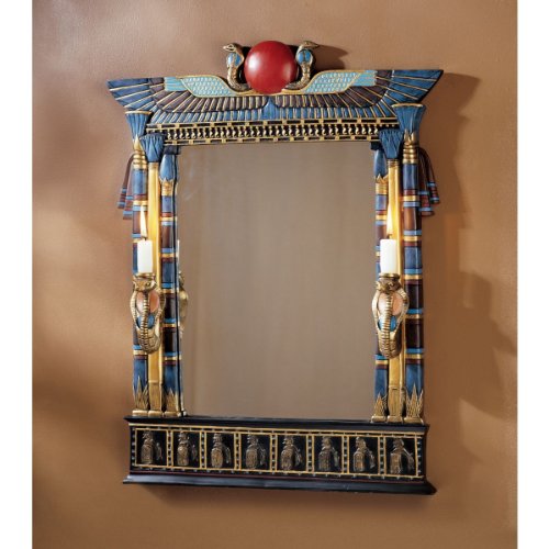 Design Toscano Egyptian Wadjet Snake Wall Sculpture Mirror with Cobra Holders, 24" Tall, Cast Stone Resin