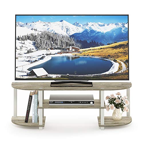 Image of Furinno Turn-S-Tube Wide TV Entertainment Center, Sonoma Oak /White, 47. 25x13. 4x15. 9 | Toolless Entertainment Center with Open Storage Shelves, Media Console Table with Soundbar Shelf for Living Room, Bedroom