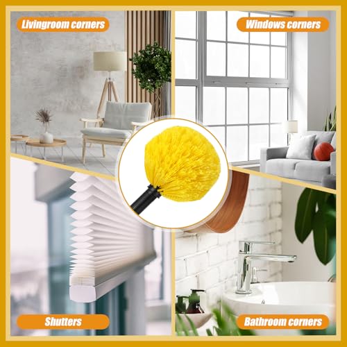 Image of Baderke Twist-On Cobweb Duster Head Brush Fits Standard 3 /4 Inch Threaded Poles Spider Web Remover with Universal Joint Spider Web Duster Brush for Outdoor & Indoor Web Cleaning(Yellow)
