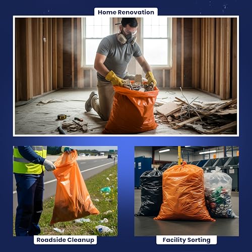 Image of Plasticplace 42 Gallon Trash Bags |3.0 Mil | Orange Heavy Duty Contractor Trash Bags | 33 inch x 48 inch, 50 Count (Pack of 1)
