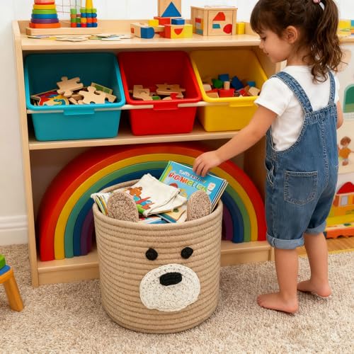 Image of Bear Basket for Nursery, Baby Shower Baskets, Baby Baskets for Kids Toy, Laundry Hamper, Storage Basket for Children Plant Pet Gift Indoor Corner 10 inch D x 8 inch H (Brown)