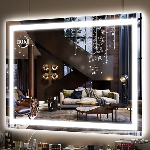 FENNIO Large Vanity Mirror with Lights,38" x 28" LED Makeup Mirror,Hollywood Mirror with 3 Color Modes & Adjustable Brightness,Vanity Mirror Square White