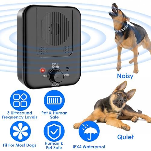 KOCASO Ultrasonic Dog Bark Deterrent - Anti Barking Device for Dogs with Max 26.2FT Range?Rechargeable & IPX4 Waterproof?3 Ultrasonic Frequency Levels - Safe for Dog & Human?Ideal for Outdoor/Indoor