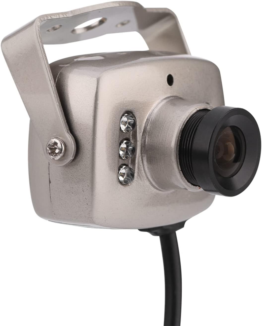 Detailed close-up view of the Yunseity Mini CCTV Camera lens and infrared LEDs