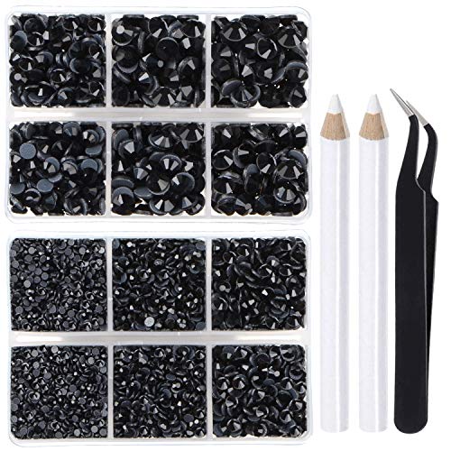 LPBeads 6400 Pieces Hotfix Rhinestones Black Flat Back 5 Mixed Sizes Crystal Round Glass Gems with Tweezers and Picking Rhinestones Pen LPBeads 6400 Pieces Hotfix Rhinestones Black Flat Back 5 Mixed Sizes Crystal Round Glass Gems with Tweezers and Picking Rhinestones Pen