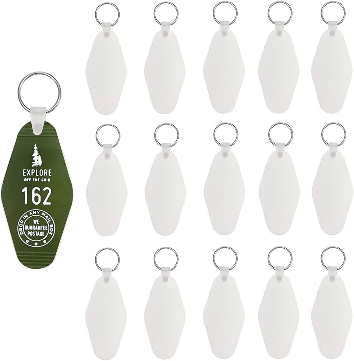 16pcs Motel Hotel Shape Sublimation Blank Keychains MDF Board Round Rhombus Vintage Ornaments Heat Transfer Keychains DIY Double-Sided Valentines Day Blank Ornaments