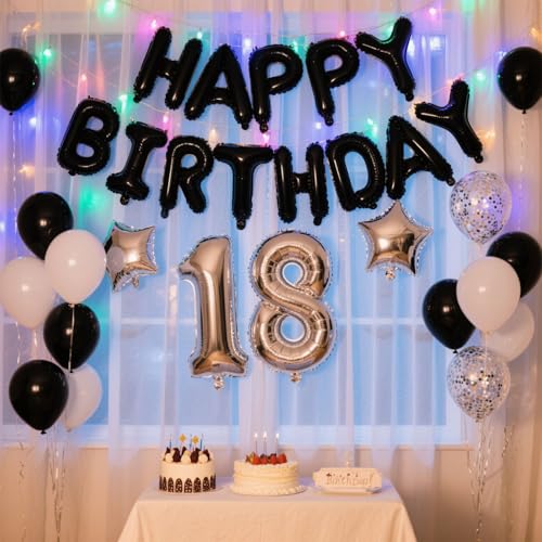 Image of Black Happy Birthday Balloon Banner Set -16 Inch Foil Letters Balloons, Reusable Birthday Decorations and Party Supplies, Suitable for Men and Women's Birthday Decorations,Party Backdrop