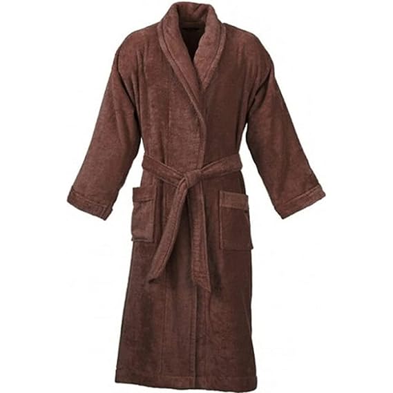 Samaaya Mens Soft Cotton Plush Robe Full Length Long Bathrobe (Brown)