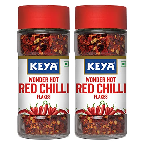 Image of Keya Red Chilli Flakes | Dry Red Chilli Flakes Seasonings | Aromatic Spicy Dried Pizza Pasta Seasoning | Zero added Colours, Fillers, Additives & Preservatives | 100% Natural | 40gm | Pack of 2